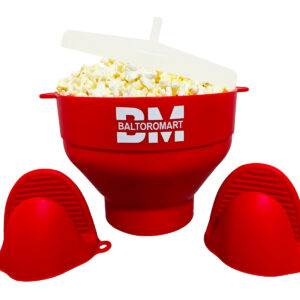 Collapsible Silicone Popcorn Popper with Oven Mitts